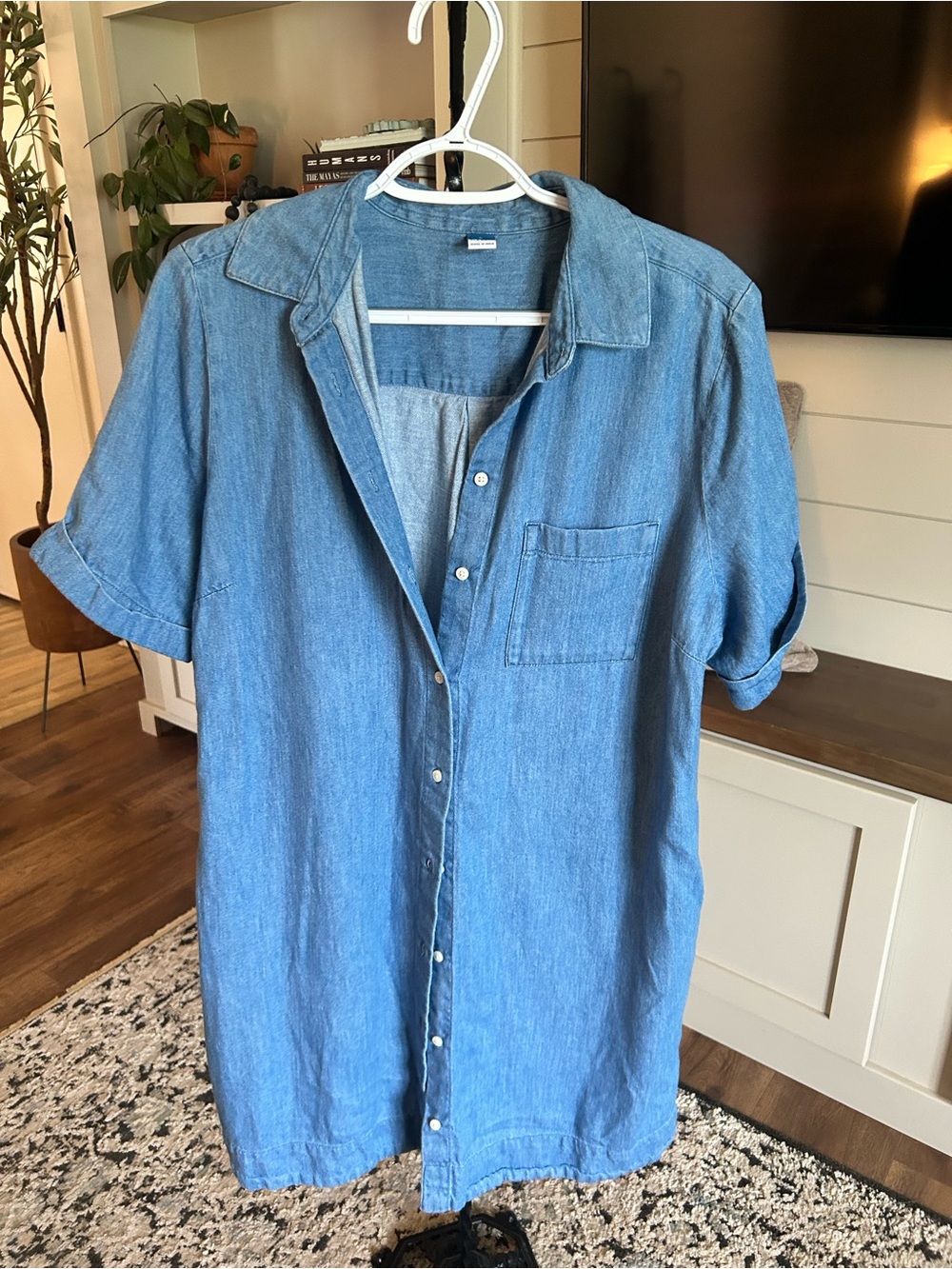 Old Navy Blue Short-Sleeve Denim Button-Down Shirt Dress